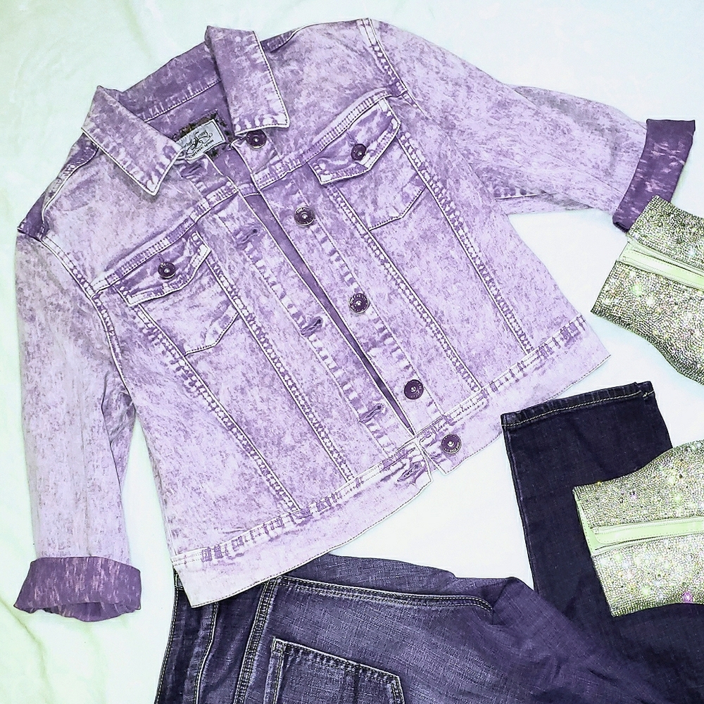 Purple acid wash cropped denim jacket